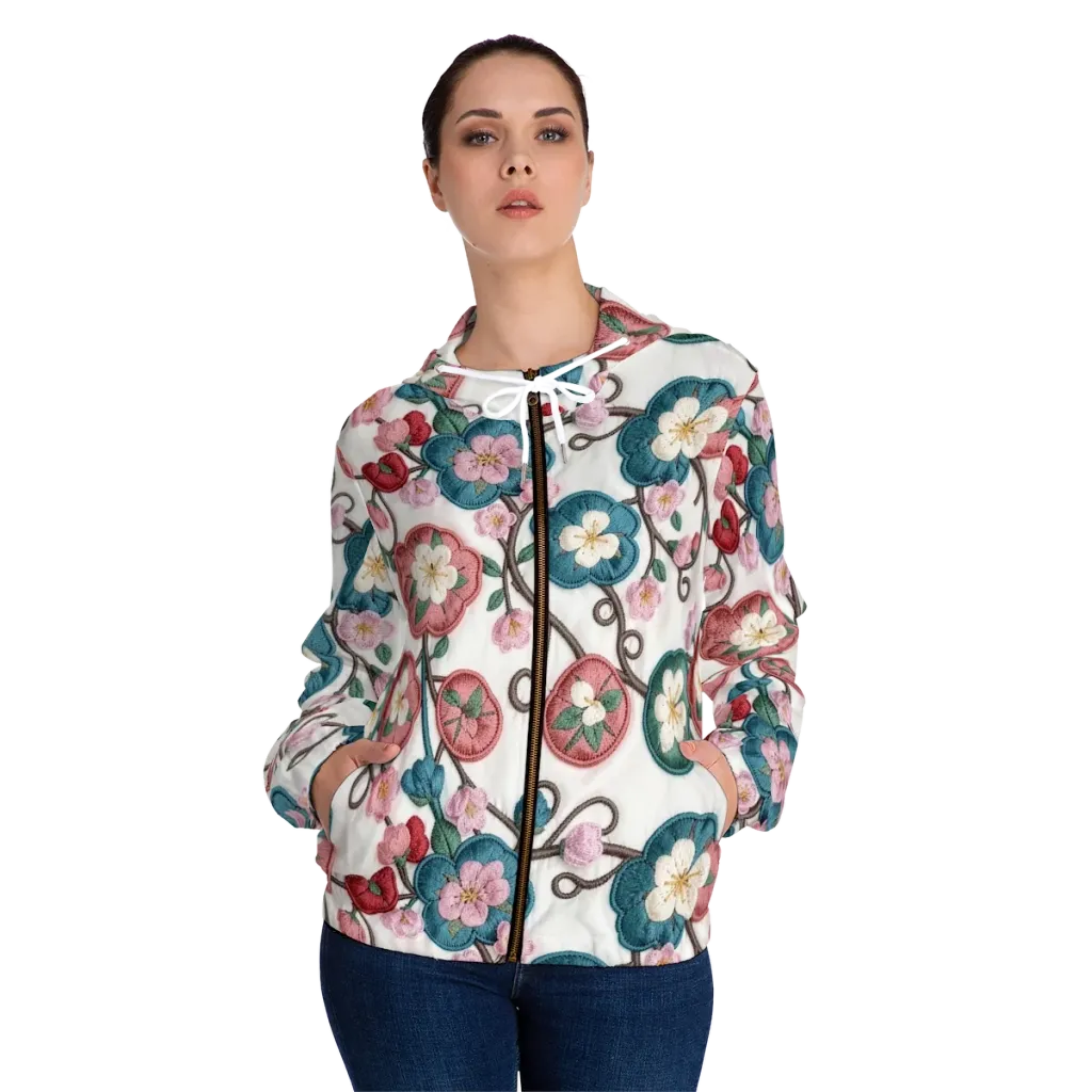 Embroidered Reverie on Women's Full-Zip Hoodie — Front On Person