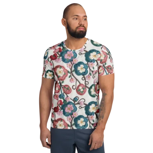 Embroidered Reverie on a Men's Athletic T-Shirt