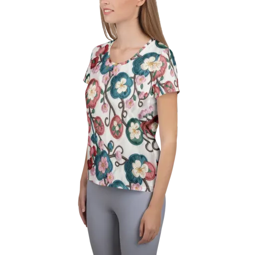 Embroidered Reverie on a Women's Athletic T-Shirt