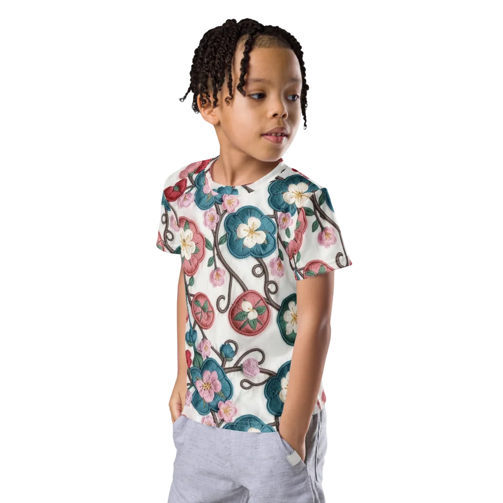 Embroidered Reverie on Kids Crew Neck T-Shirt — Left Front