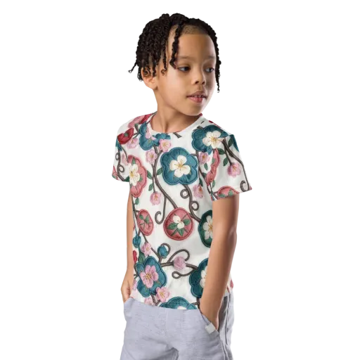 Embroidered Reverie on a Kids Crew Neck T-Shirt