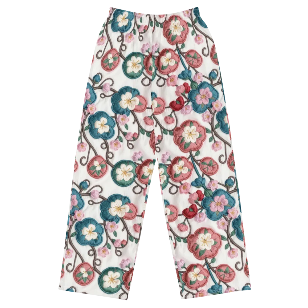 Embroidered Reverie on Wide-Leg Pants — Front