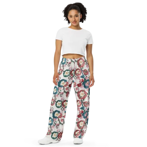 Embroidered Reverie on a Wide-Leg Pants