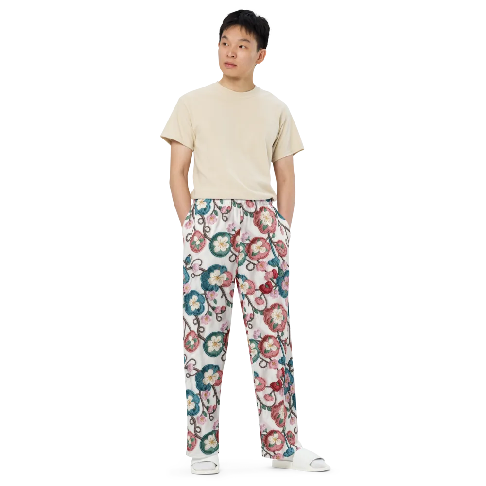 Embroidered Reverie on Wide-Leg Pants — Front