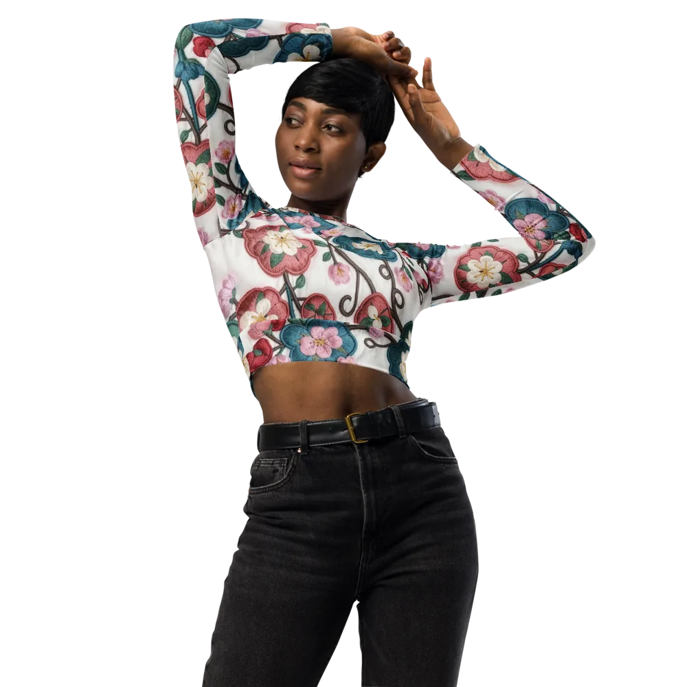 Embroidered Reverie on Long Sleeve Crop Top — Front