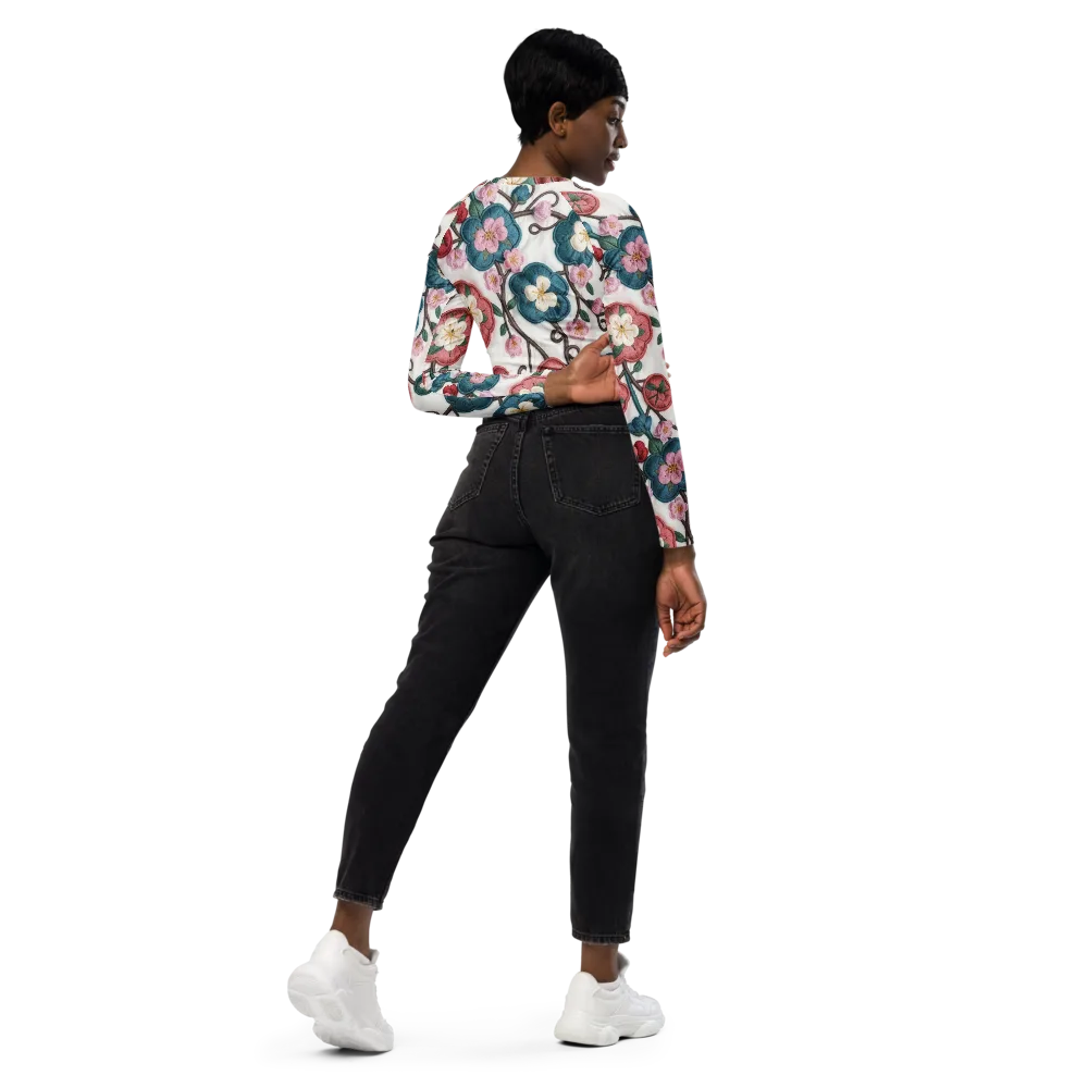 Embroidered Reverie on Long Sleeve Crop Top — Right Back