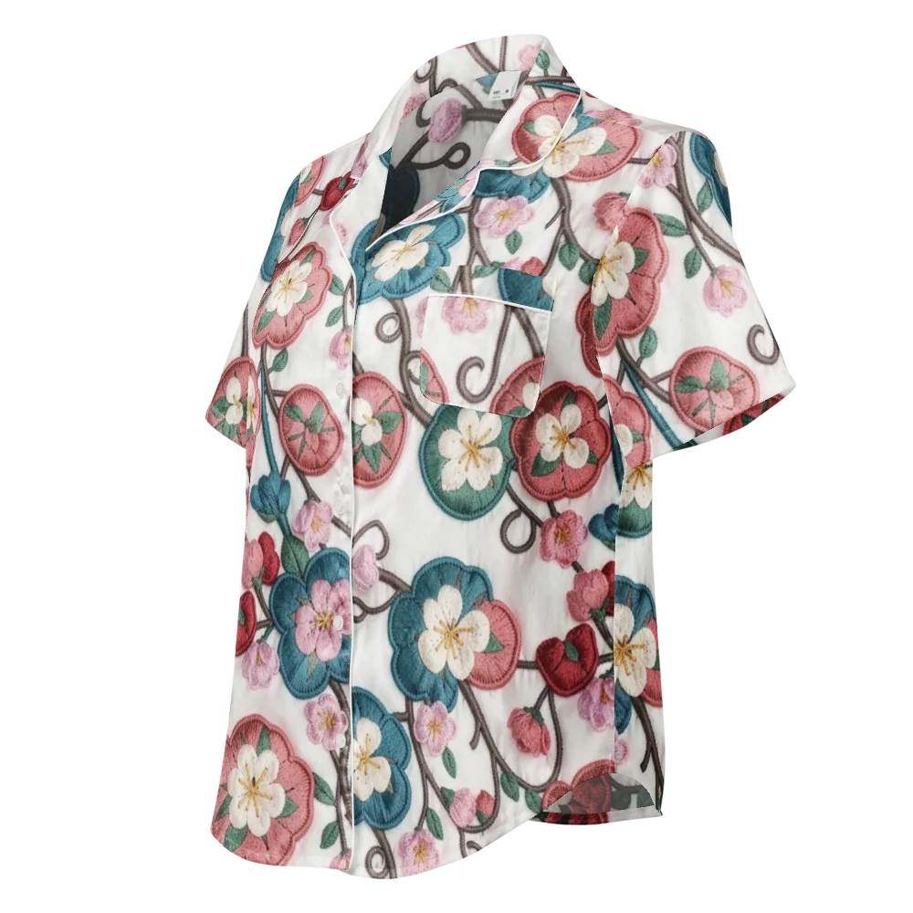 Embroidered Reverie on Women's Short Sleeve Pajama Top — Left Front