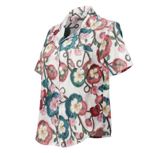 Embroidered Reverie on a Women's Short Sleeve Pajama Top