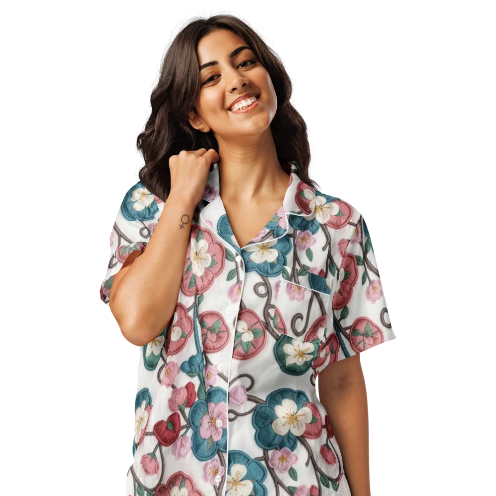 Embroidered Reverie on Women's Short Sleeve Pajama Top — Front