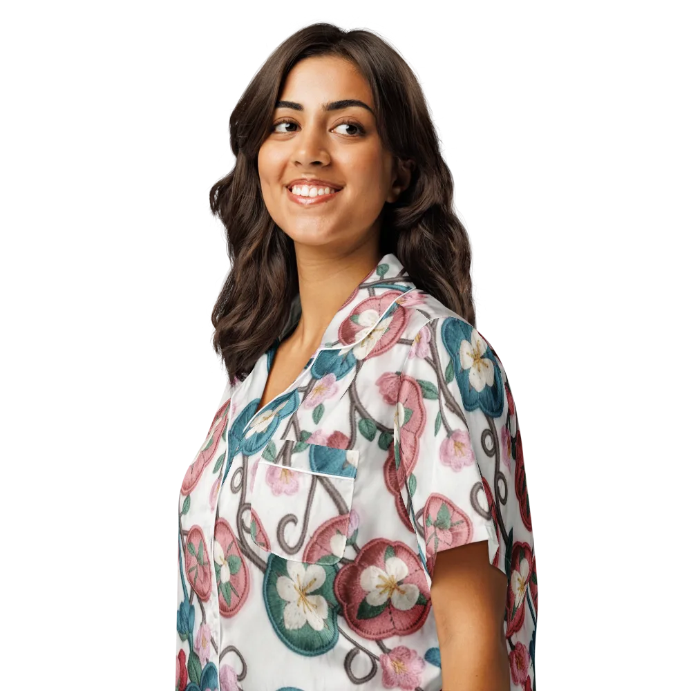 Embroidered Reverie on Women's Short Sleeve Pajama Top — Left Front