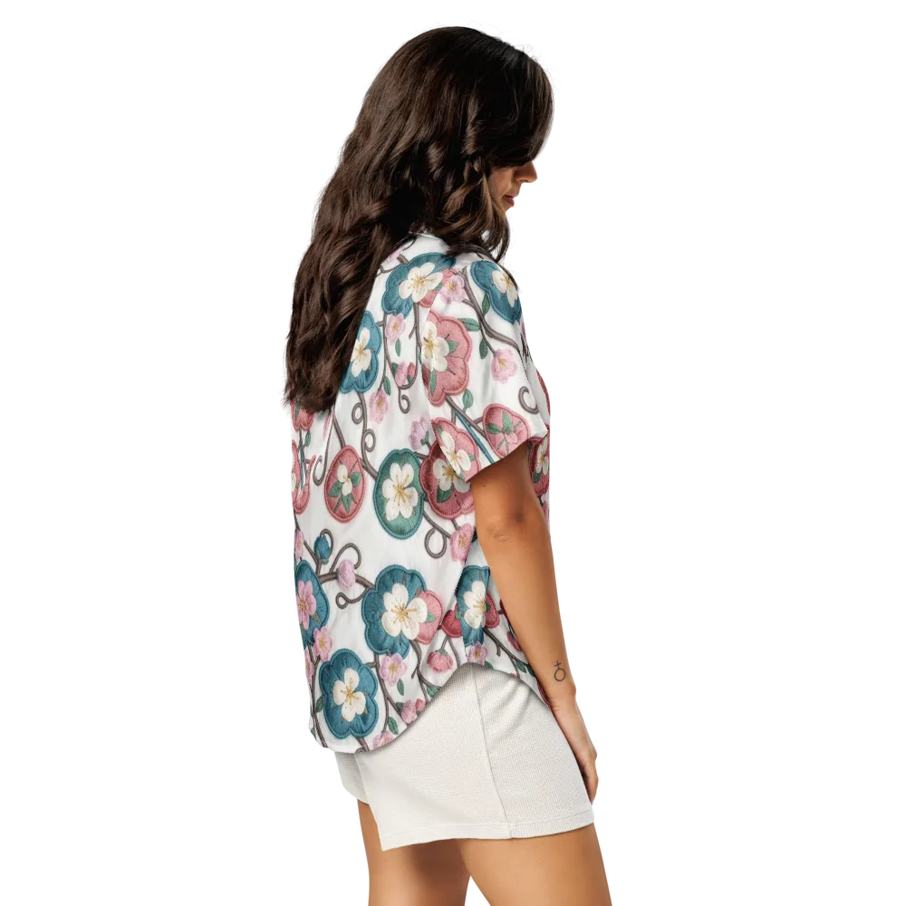 Embroidered Reverie on Women's Short Sleeve Pajama Top — Right Back