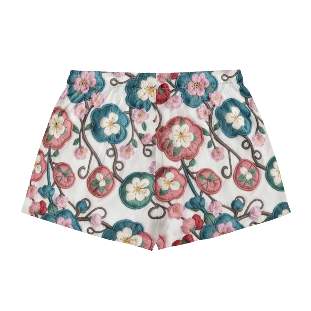 Embroidered Reverie on Women's Pajama Shorts — Back