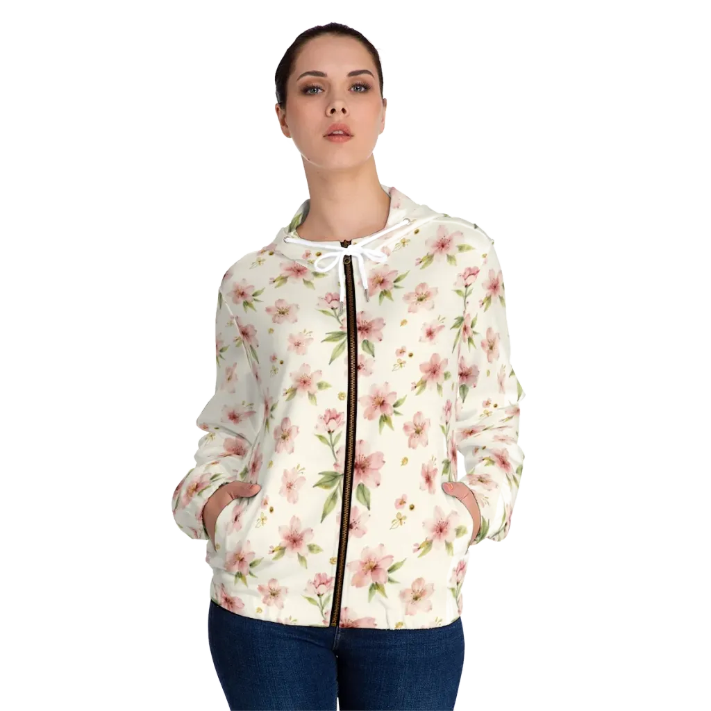 Petal Almanac on Women's Full-Zip Hoodie — Front On Person