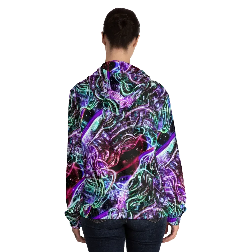 Nebula Fusions on Women's Full-Zip Hoodie — Back On Person