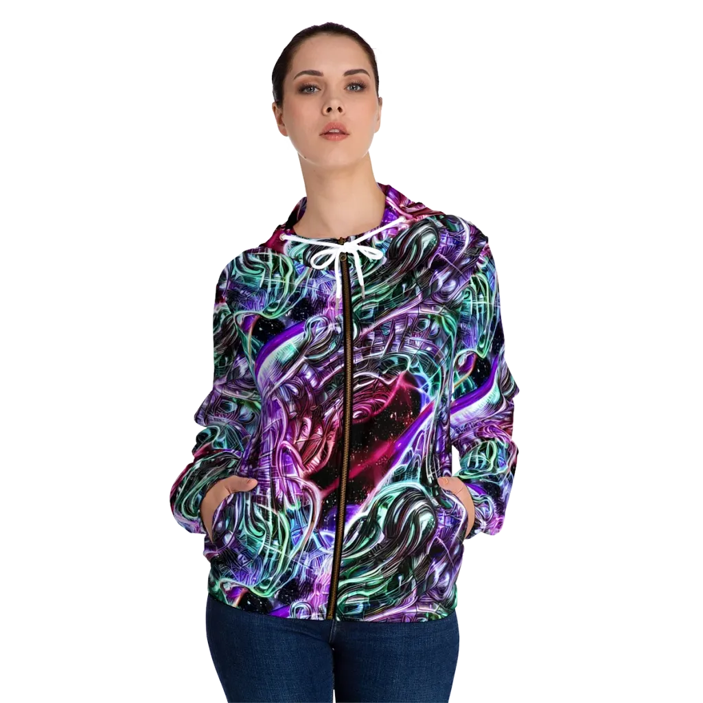 Nebula Fusions on Women's Full-Zip Hoodie — Front On Person