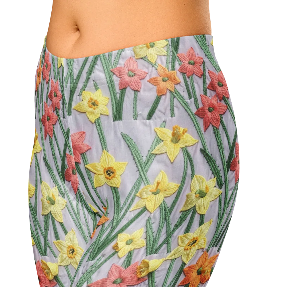 Daffodil Stitch on Capri Leggings — Zoomed-in