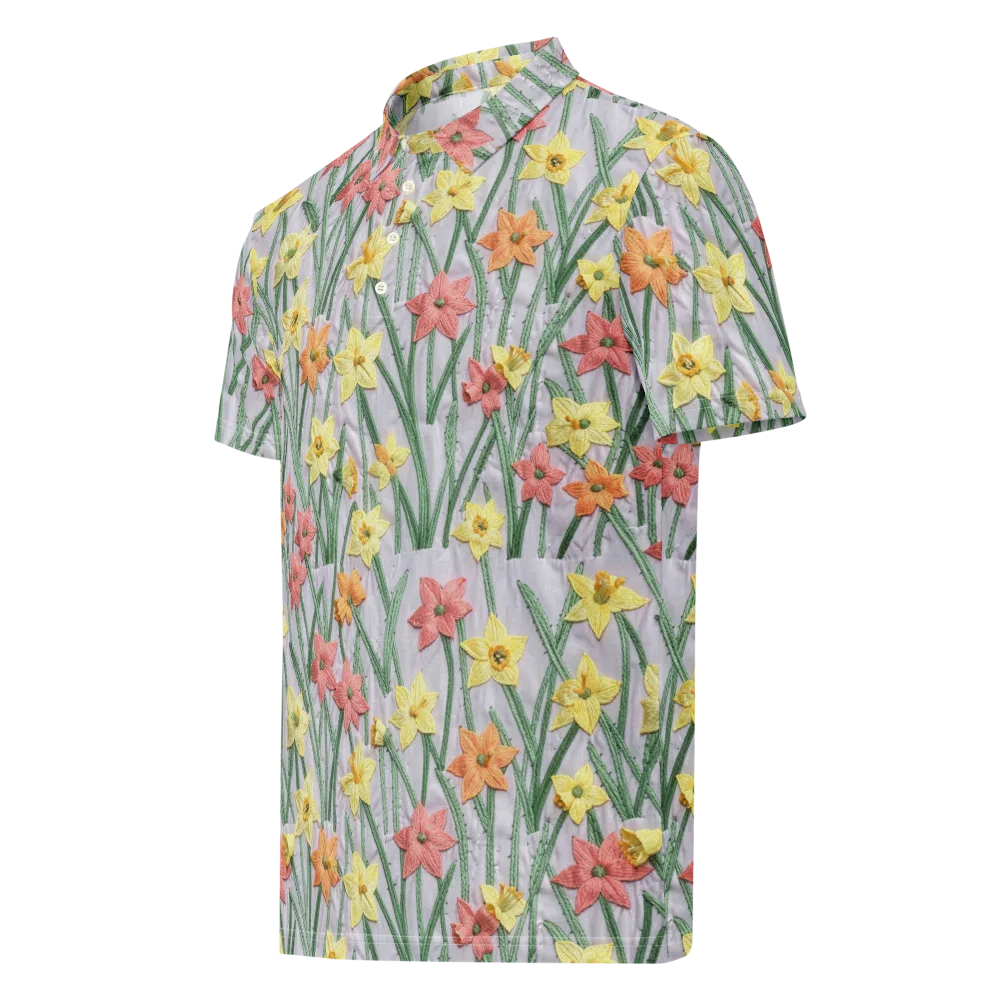 Daffodil Stitch on Men's Slim Fit Polo Shirt — Left Front