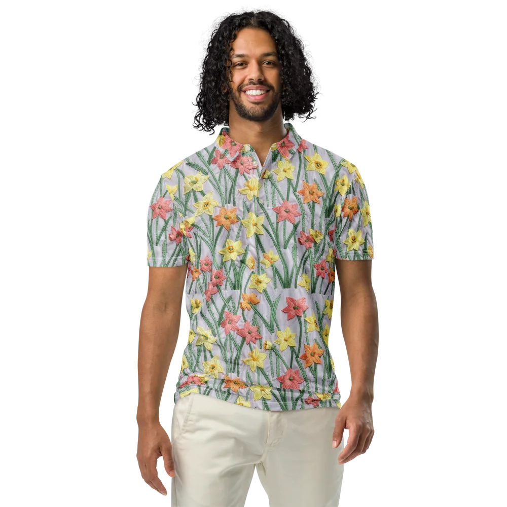 Daffodil Stitch on Men's Slim Fit Polo Shirt — Front