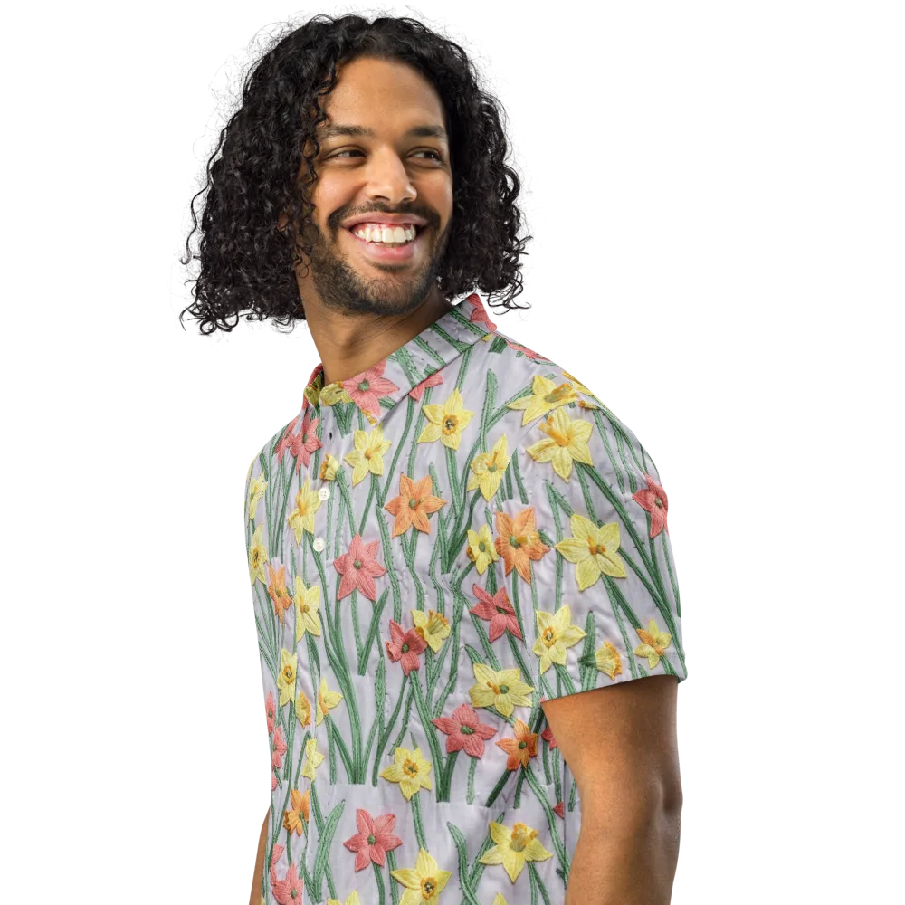 Daffodil Stitch on Men's Slim Fit Polo Shirt — Left Front