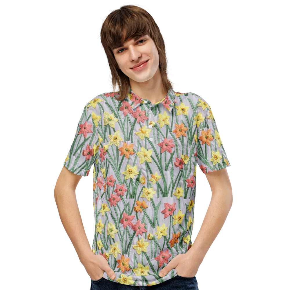 Daffodil Stitch on Men's Slim Fit Polo Shirt — Front