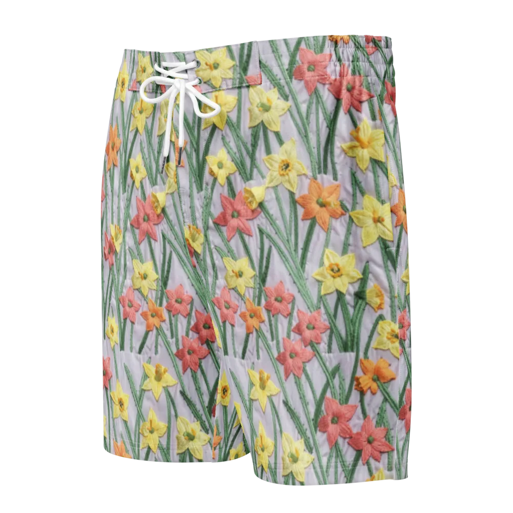 Daffodil Stitch on Men's Board Shorts — Front