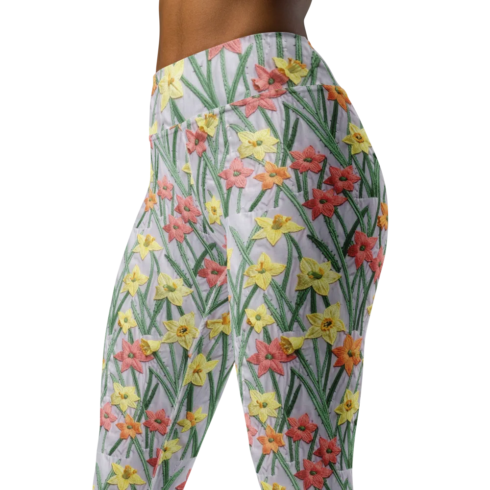 Daffodil Stitch on Yoga Leggings — Left Front