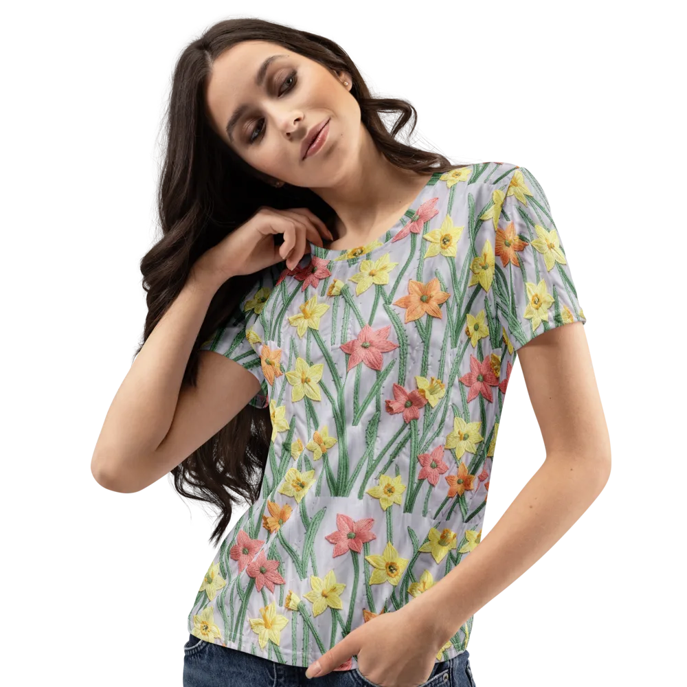 Daffodil Stitch on Women's Crew Neck T-Shirt — Left Front