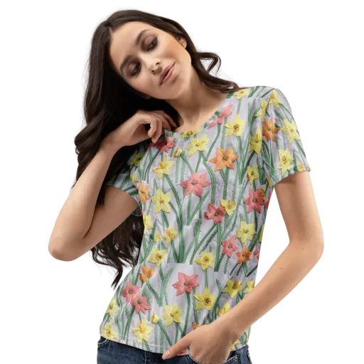 Daffodil Stitch on a Women's Crew Neck T-Shirt