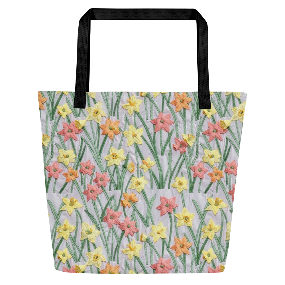Daffodil Stitch on Large Tote Bag W/ Pocket — Front