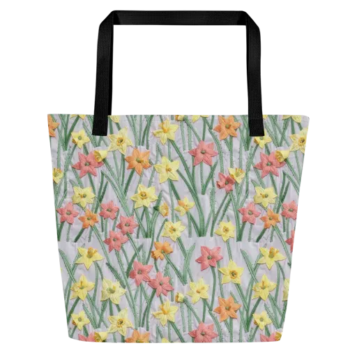 Daffodil Stitch on a Large Tote Bag W/ Pocket