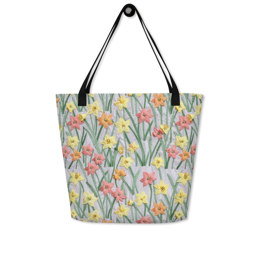 Daffodil Stitch on Large Tote Bag W/ Pocket — Front
