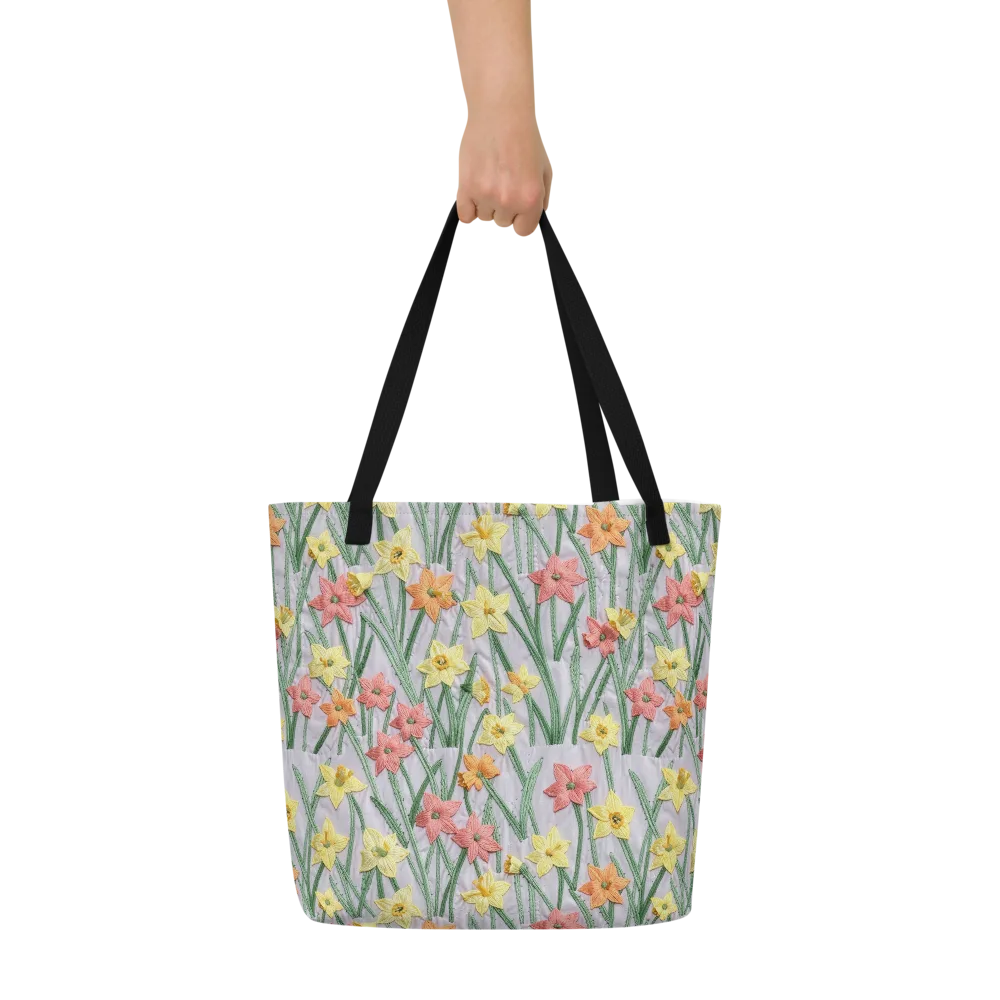 Daffodil Stitch on Large Tote Bag W/ Pocket — Front