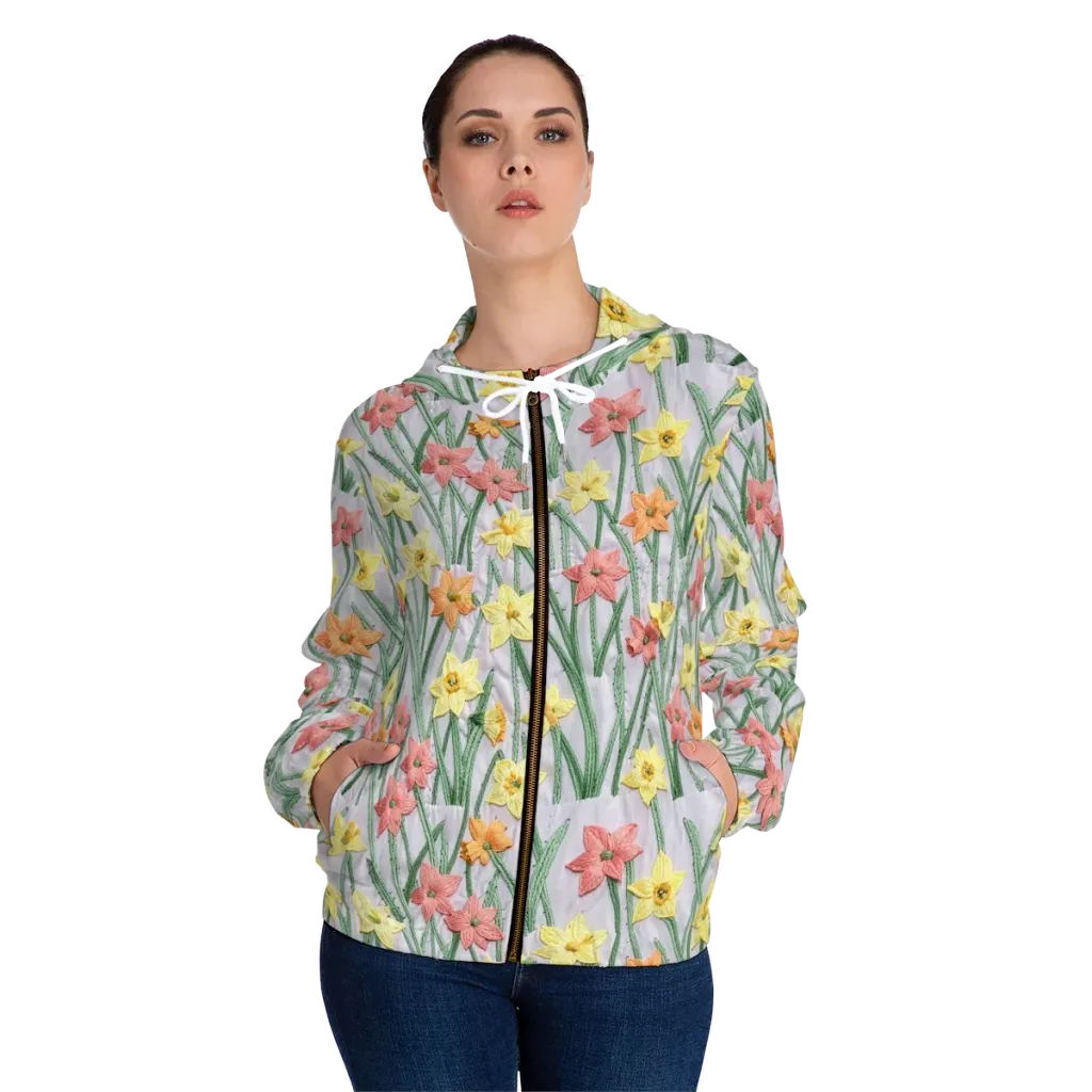 Daffodil Stitch on Women's Full-Zip Hoodie — Front On Person