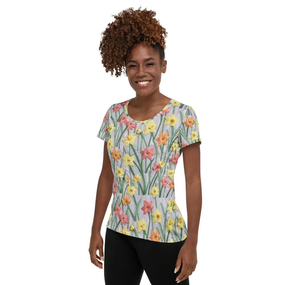 Daffodil Stitch on Women's Athletic T-Shirt — Left