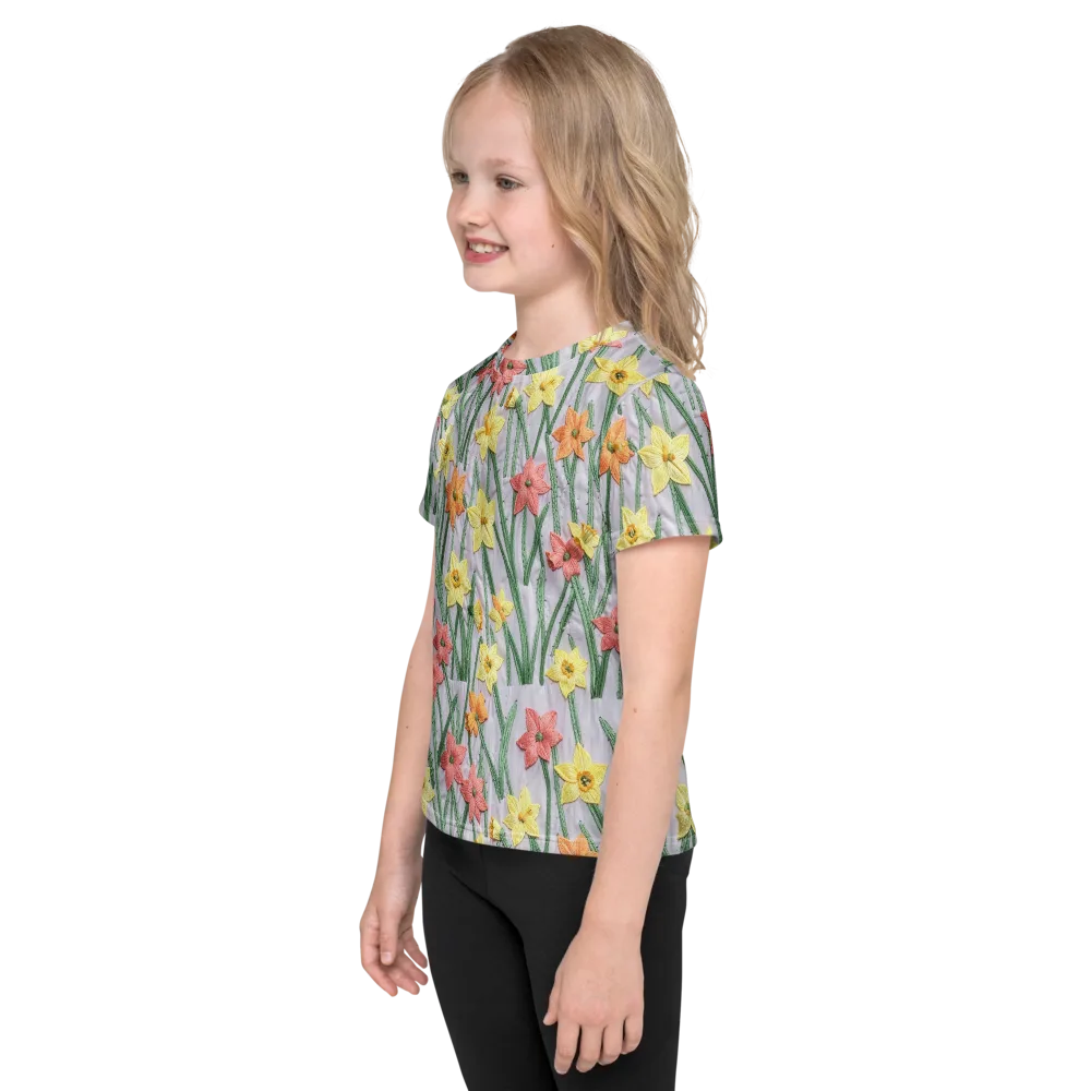 Daffodil Stitch on Kids Crew Neck T-Shirt — Left