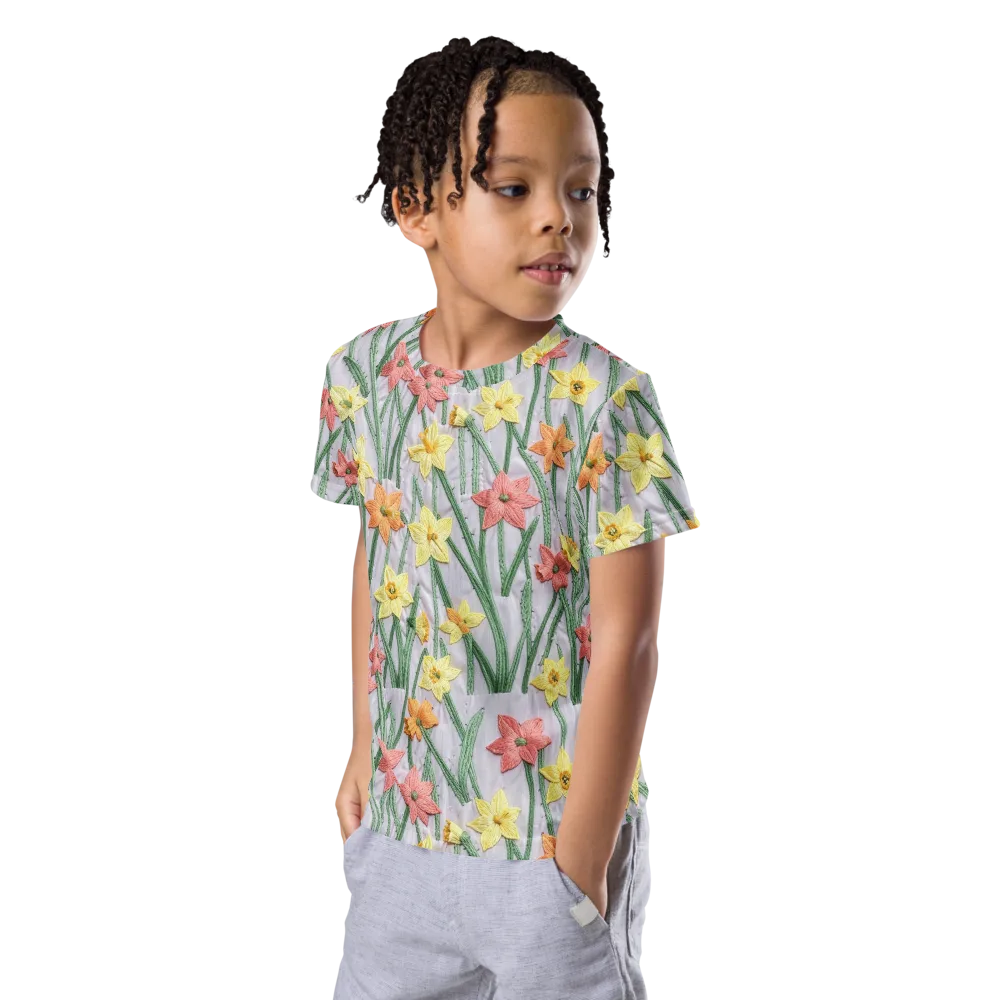 Daffodil Stitch on Kids Crew Neck T-Shirt — Left Front