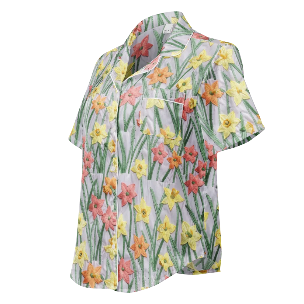 Daffodil Stitch on Women's Short Sleeve Pajama Top — Left Front