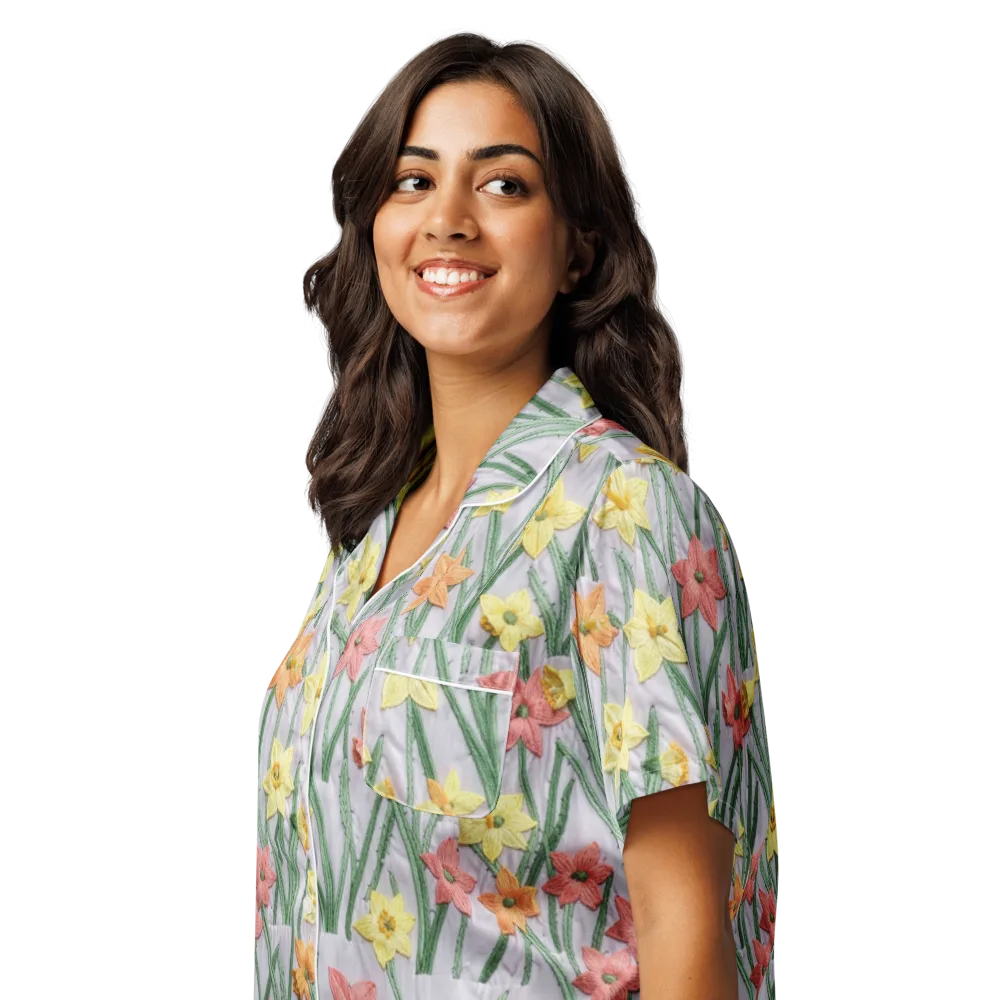 Daffodil Stitch on Women's Short Sleeve Pajama Top — Left Front