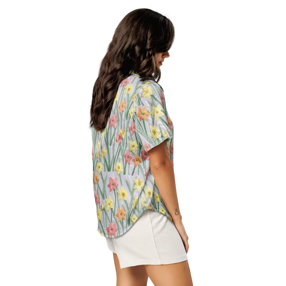 Daffodil Stitch on Women's Short Sleeve Pajama Top — Right Back
