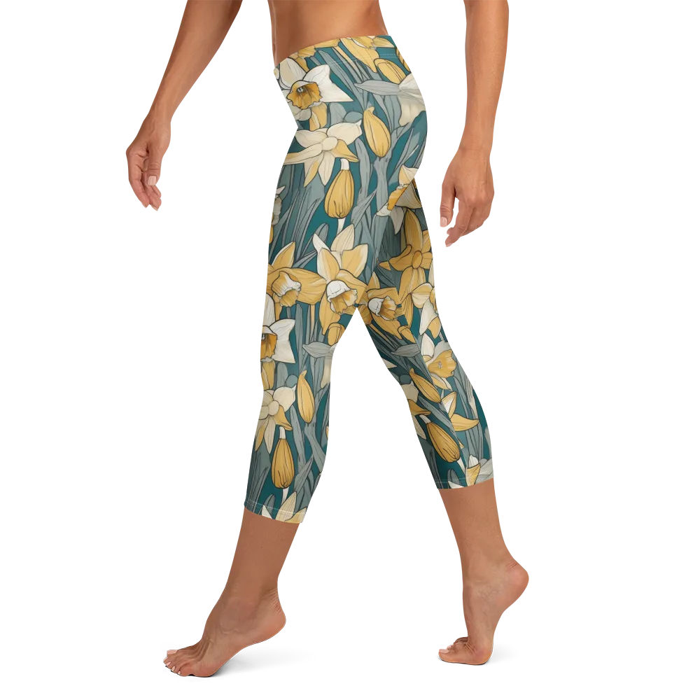 Daffodil Nocturne on Capri Leggings — Left