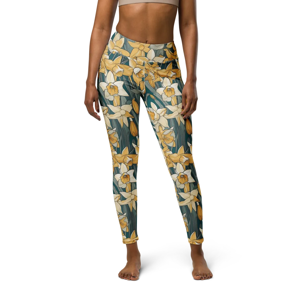 Daffodil Nocturne on Yoga Leggings — Front