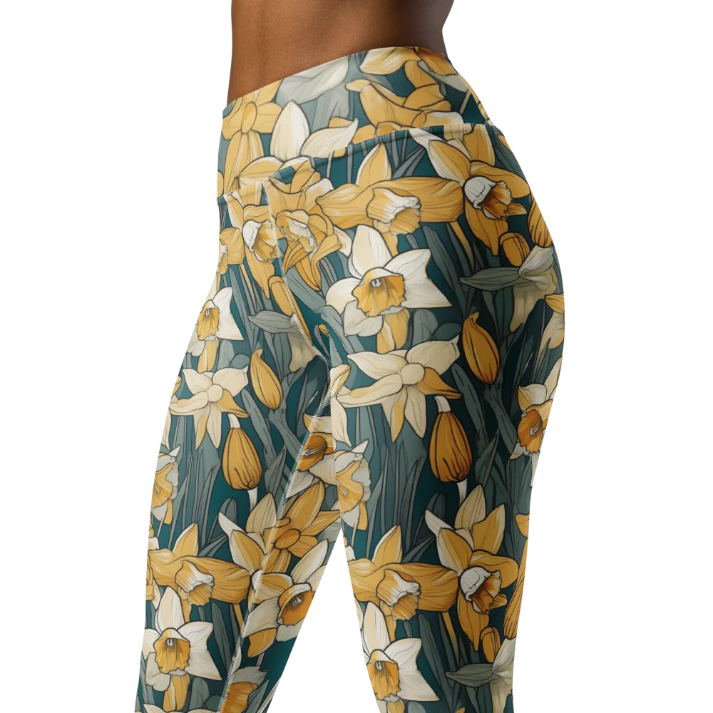 Daffodil Nocturne on Yoga Leggings — Left Front