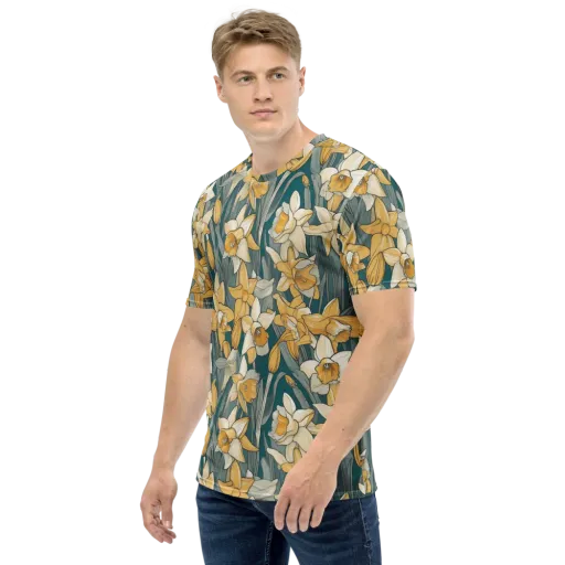 Daffodil Nocturne on a Men's Crew Neck T-Shirt
