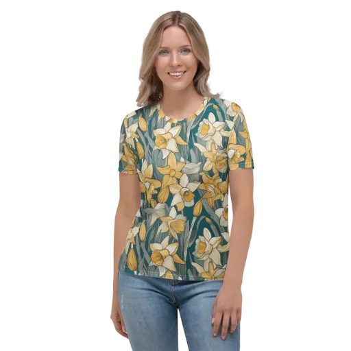 Daffodil Nocturne on a Women's Crew Neck T-Shirt