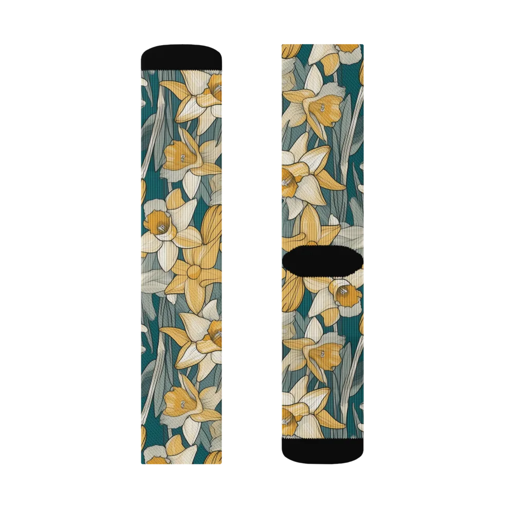 Daffodil Nocturne on Socks — Left Sock