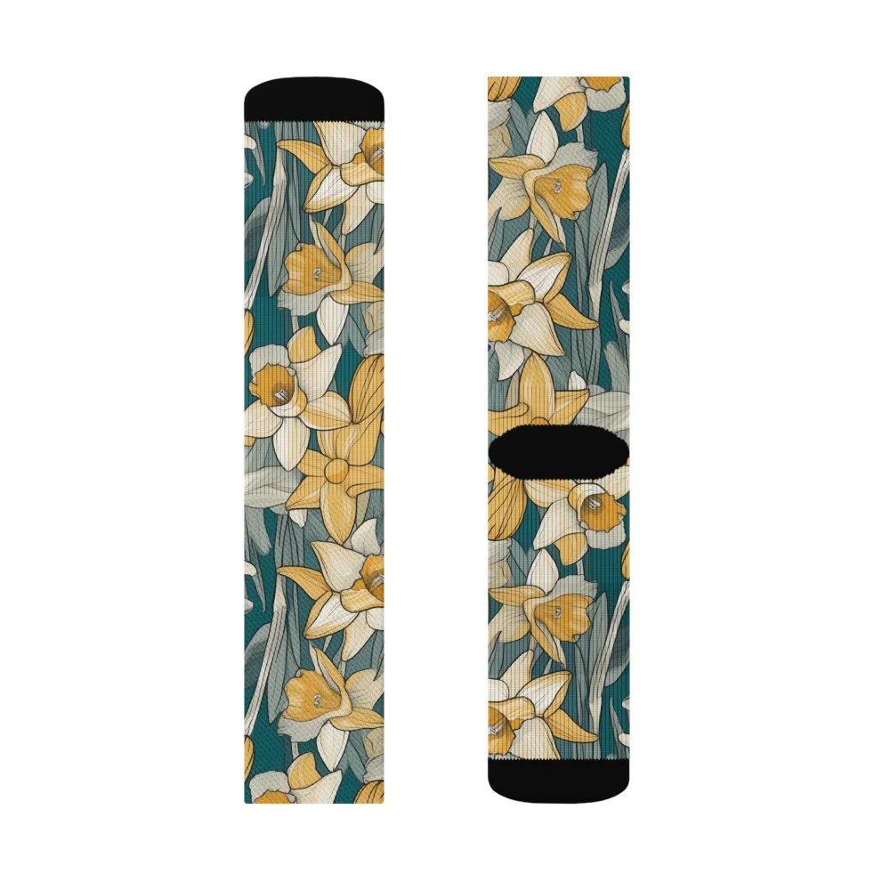 Daffodil Nocturne on Socks — Right Sock