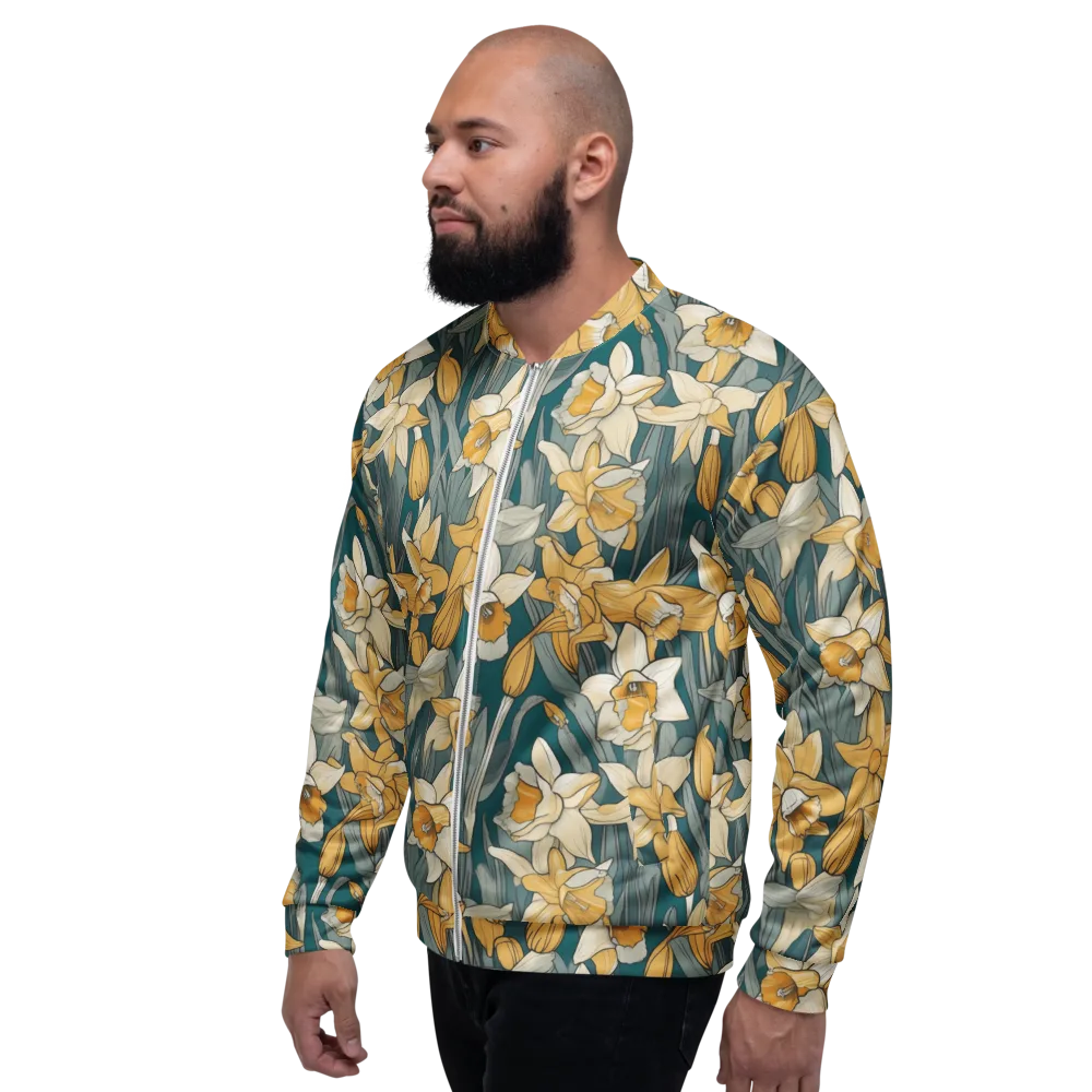Daffodil Nocturne on Bomber Jacket — Left