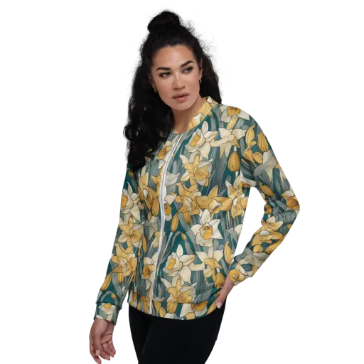 Daffodil Nocturne on a Bomber Jacket