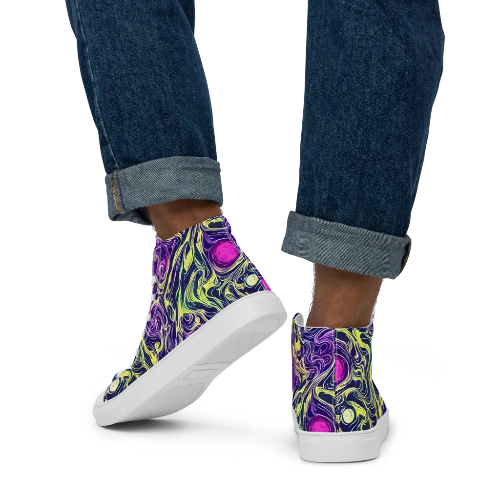 Vivid Drift on Men's High Top Canvas Shoes — Back