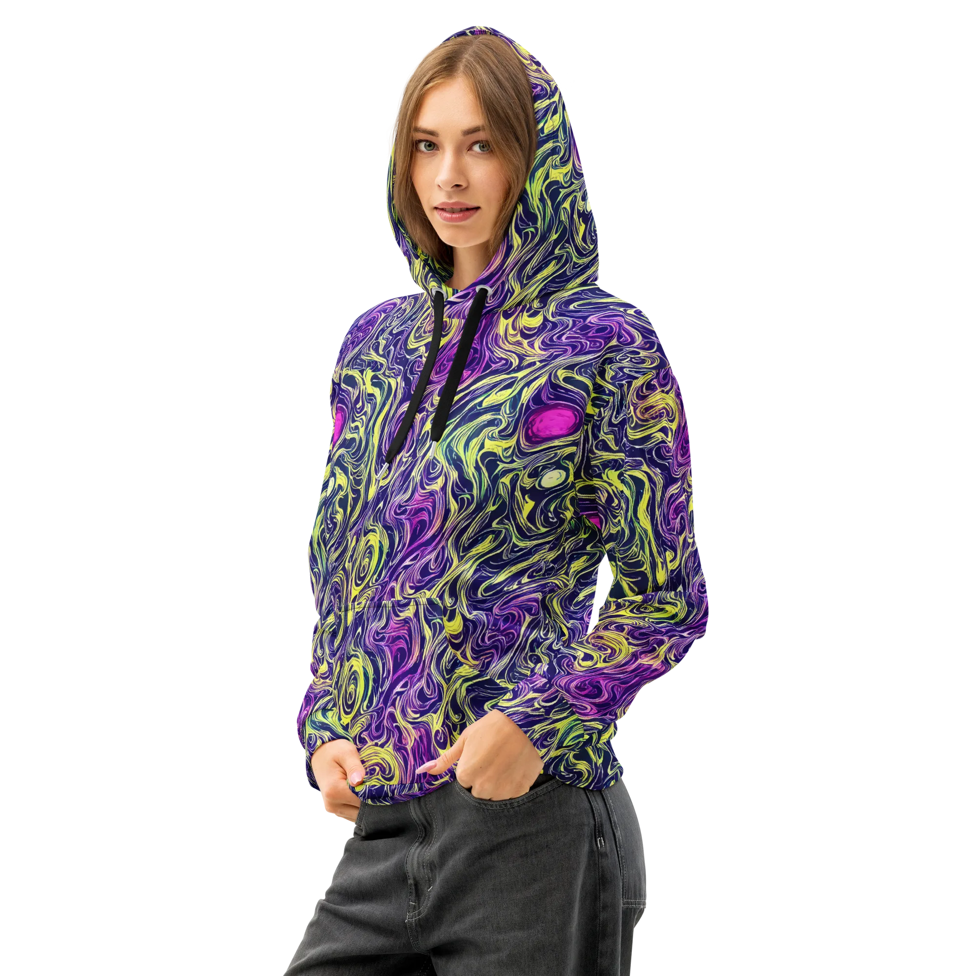 Vivid Drift on Cotton Hoodie — Left Front